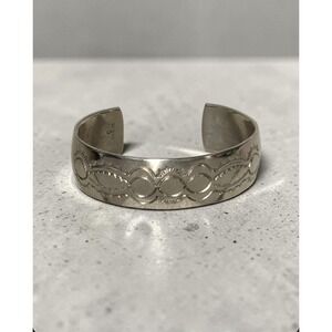 Vintage Navajo Sterling Silver Stamped Cuff Bracelet Sunburst Hallmarked C